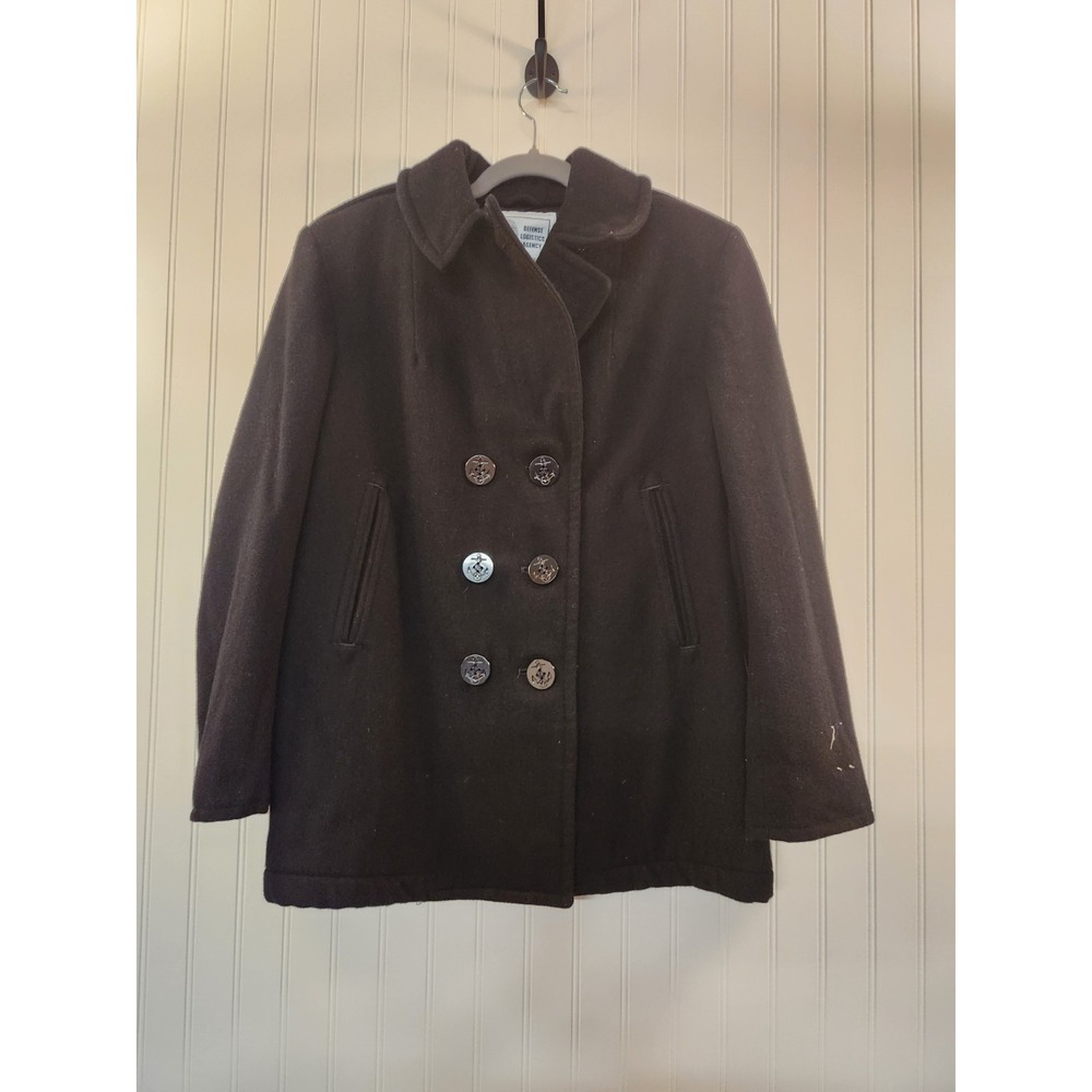 NEW Defense Logistics Agency Women's Black 100% Wool Pea Coat Size 12R Thick
